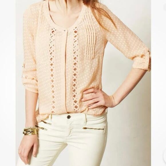MEADOW RUE ANTHROPOLOGIE Adoria Silk Top Peach Size Medium - Picture 1 of 16
